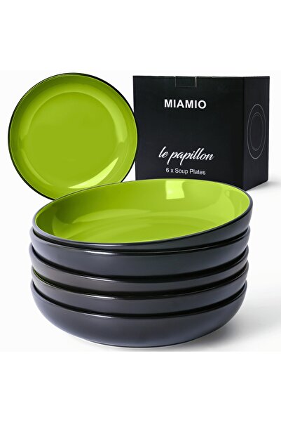 MIAMIO Set of 6 Deep plates, Le Papillon collection, ceramic, 900ml, green