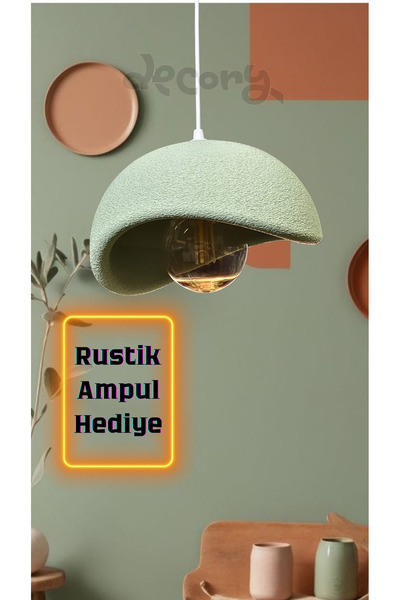 decory Mint Yeşil Beton Görünümlü Tekli Sarkıt Avize, Cozy Tarz Bohem Sarkıt Avize(Bioplastik) E27