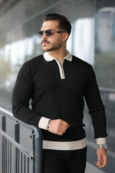 JANES Men's Long Sleeve Knitwear with Sleeve and Collar Detailing