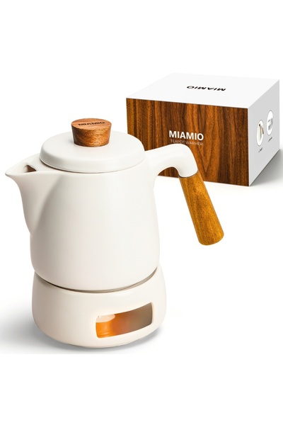 MIAMIO Teapot with infuser and candle warmer set, 1L, ceramic, white