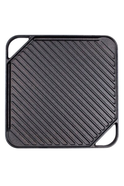 Crucible Cookware Square Grill Pan made of pre-seasoned cast iron, Crucible Cookware, with 2 reversible sides 27x27 cm