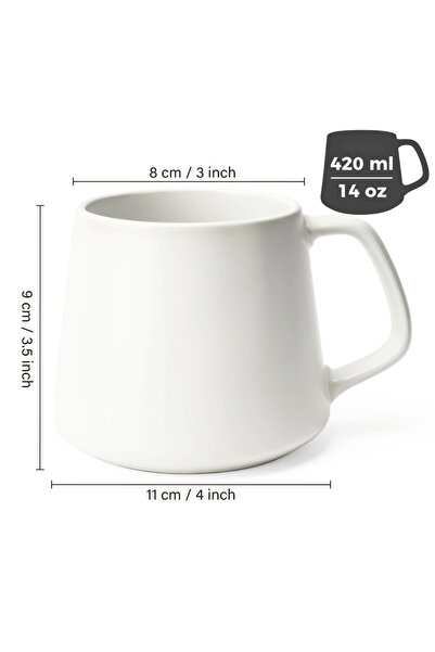 MIAMIO Set of 4 Coffee Mugs, Luxe Collection, Ceramic, White, 420 ml