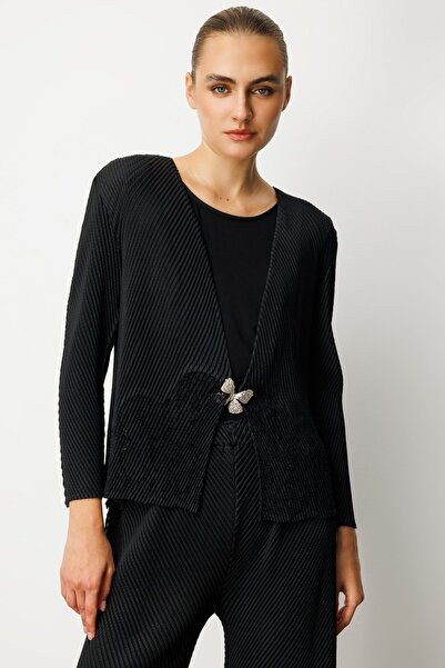 Ekol Butterfly Button Accordion Fabric Cardigan-5901