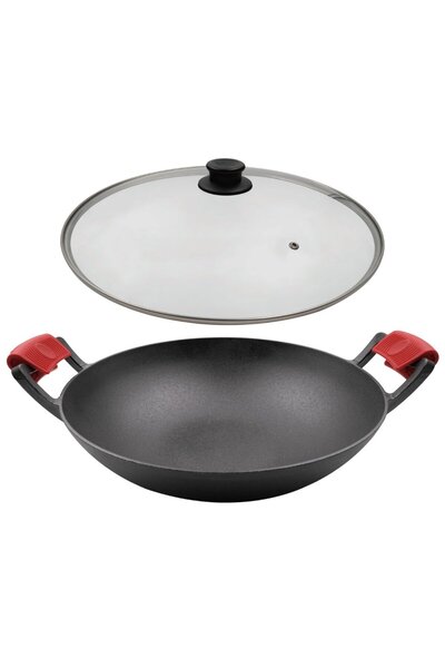 Crucible Cookware Wok από χυτοσίδηρο 6,5 λίτρων, προ-καρυκευμένο, 36 εκ., με ...