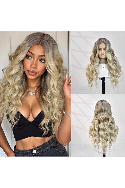 Nurdan Trend Peruk Auburn Gold Yellow Ombre and Honeycomb Highlighted Tulle Wig