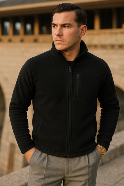 comstar Чоловіча зимова куртка з блискавкою та модними кишенями, чорна, з флісу