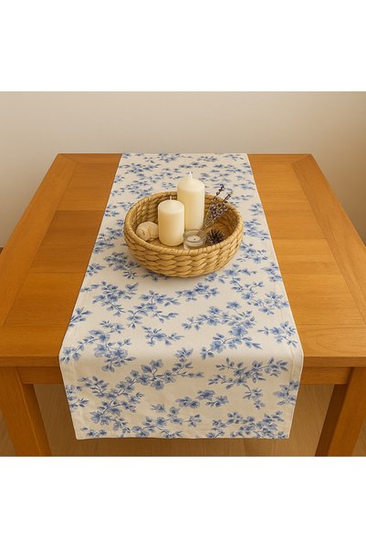 Jeevee Blue Floral Vintage Bohemian Cotton Runner 36X135