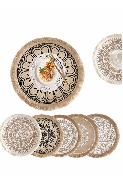 Generic Vintage Woven Jute Placemats with Fringe for Parties and Everyday Use, Set of 6, 15x15 Inches, Perf