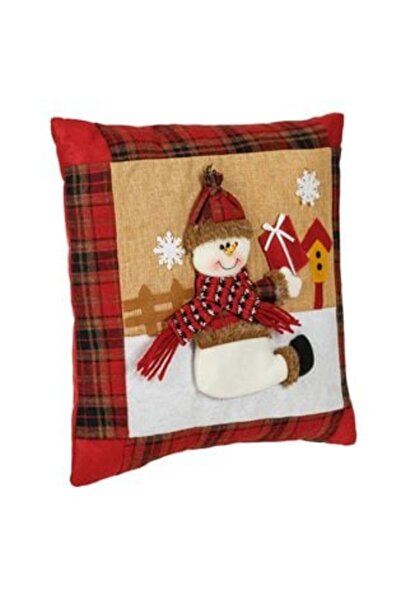 Silver Star Pernă decorativă de Crăciun, carouri vișinii, om de zăpadă 3D, 35...