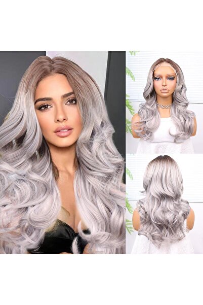 Nurdan Trend Peruk شعر مستعار من الألياف الاصطناعية من التول بلون رمادي محمر ...