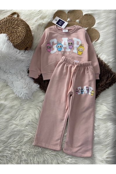 Karan Kids Girl's Flared Pink Suit with Print Detail