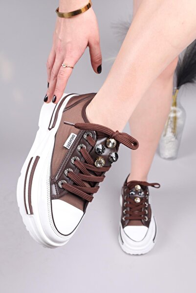 Birikon BURREL Cilt Garnili Kalın Tabanlı Paraşüt Sneakers KAHVERENGİ