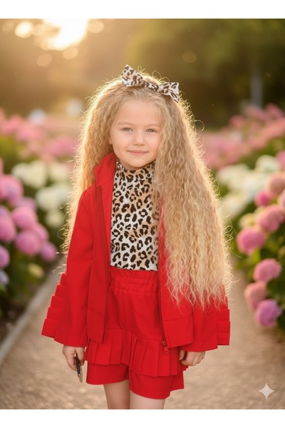 Mini Cool Fırfır detaylı 4 parça kız çocuk takım