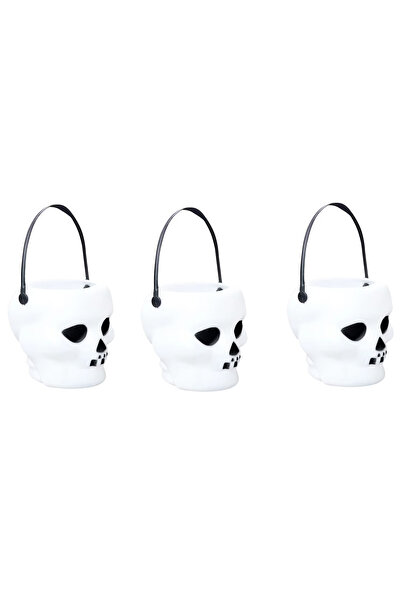 OEM Set 6 pahare cu toarta pentru Halloween, 7 x 6 x 10.5 cm, plastic, alb, n...