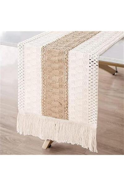 Generic HOOKOR Macrame Table Runner Farmhouse Style, Natural Burlap Boho Table Runner Modern Farmhouse Deco