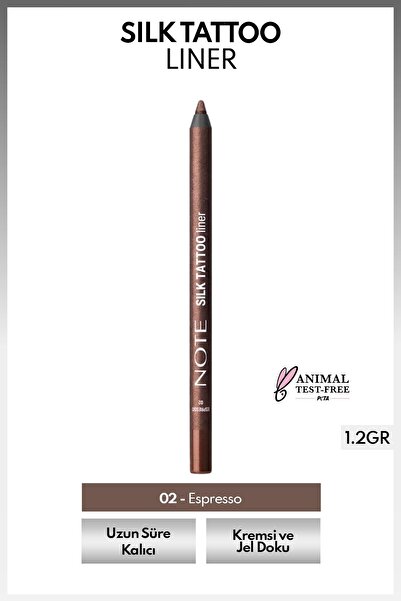 NOTE Silk Tattoo Liner Suya Dayanıklı İpeksi Jel Göz Kalemi - 02 Espresso - Kahverengi (Işıltılı)