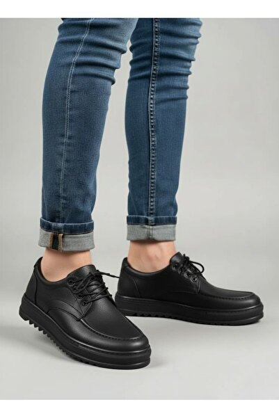 Kuşkaya Ticaret Jy-T12X Arts Lace-Up Leather Men's Casual Sports Classic Shoes Cst - Black