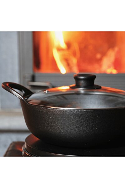 Crucible Cookware Χυτοσίδηρη κατσαρόλα Balti με γυάλινο καπάκι, μαγειρικά σκεύη Crucible, 25 cm, 2,8 L