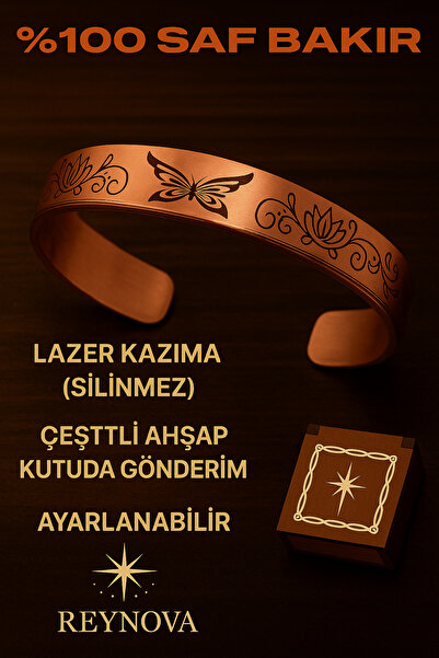 REYNOVA سوار للجنسين قابل للتعديل بنمط الفراشة واللوتس مصنوع من النحاس النقي ...