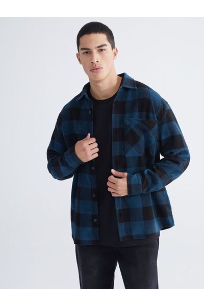 LC Waikiki Jachetă cămașă pentru bărbați în carouri cu mânecă lungă, cu potri...