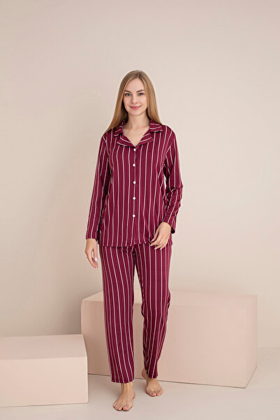 rindahomewear Women's Printed Milan Buttoned Long Sleeve Pajama Set
