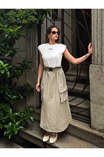 NOXS Siyah Beyaz La Liberta Yazılı Vatkalı İki Parça Elbise