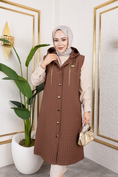 Moda MSK Arma Детальний капюшонний капітоне кавовий жилет