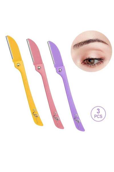 Generic Feather 3PCS Eyebrow Trimmer Set, Stainless Steel Folding Eyebrow Razor, Beauty Eyebrow Trimming To