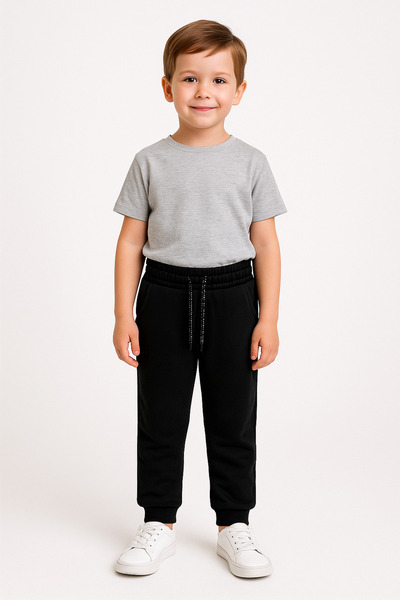 Motebarn Wear Boy's Black 3 Thread Sweatpants, Ages 5-12, Comfortable Fit