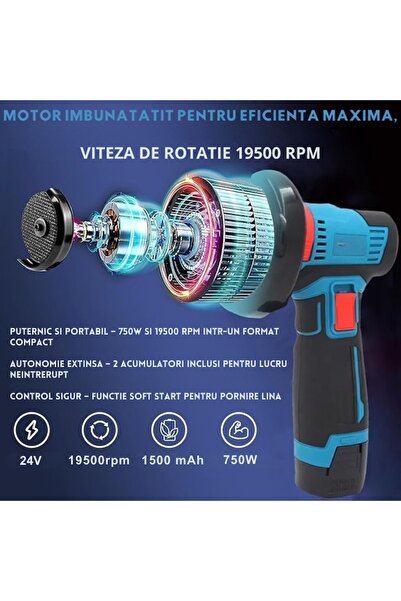 GARDEON Mini Cordless Angle Grinder - 76mm, 750W, 24V (2x), 19500 RPM, 6 Discs