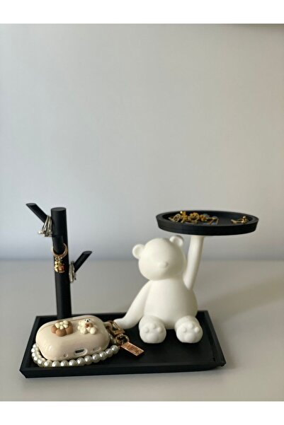 DigiArtisan3D حامل مجوهرات وسلسلة مفاتيح على شكل دب - منظم ديكور - أبيض