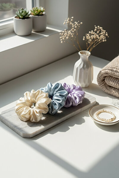 Salvia Dione 3-Piece Women's Satin Hair Scrunchie Set - Luxurious Silk-Look Tie Scrunchie Bun Night Hair Tie Set