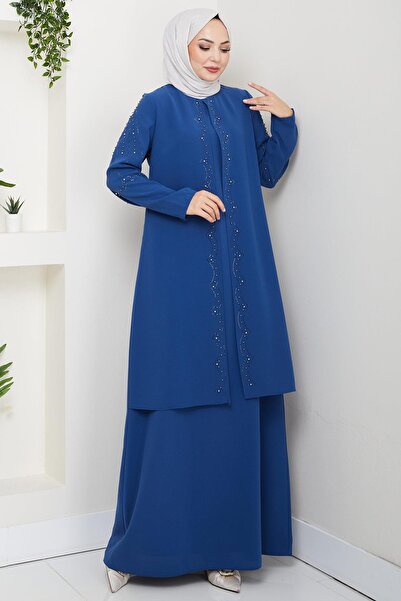 hafsamina Φόρεμα μητρικής με χάντρες και πέτρες μεγάλου μεγέθους Indigo HM2693