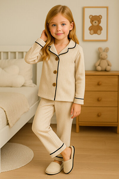 minikiss Kıl Piped Detail İnetrlok Girls' Nightgown Pajamas