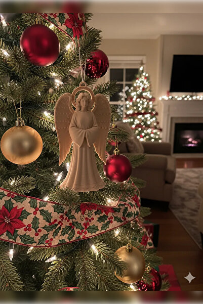 Genç 3D Ornament clasic de înger de Crăciun – Ornament suspendat pentru bradu...