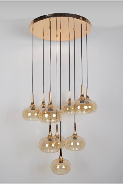 Mihran kristal Hoby Aydınlatma 10'lu sarkıt Avize Gold