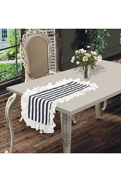 Erba kreasyon Ruffled Runner Tablecloth Duck 100% Cotton Linen 40X110