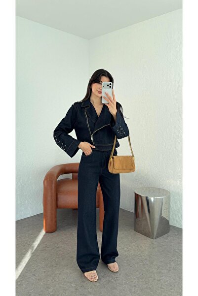 HAZELANNA Bird's Eye Detailed Denim Suit