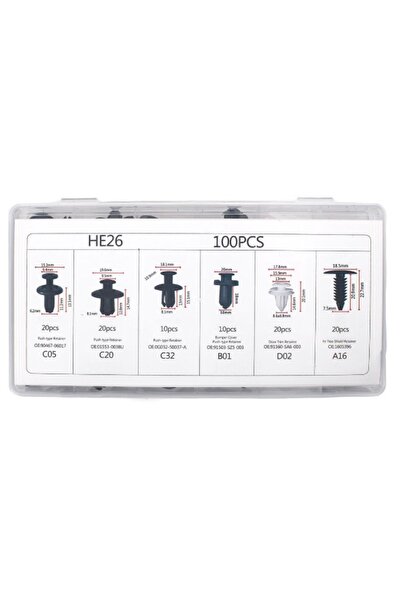 Jack Universal Car Clips Set 100 Pieces HE26 Fasteners JK