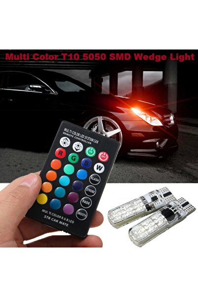 Ruan Set of 2 T10 LED Bulbs 12v RGB With Remote Control Car RU