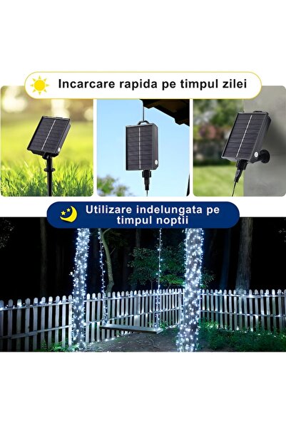 GARDEON Lumini solare de Crăciun 60m, 600 LED-uri, alb rece, 8 moduri, IP65, 1200mAh, telecomandă