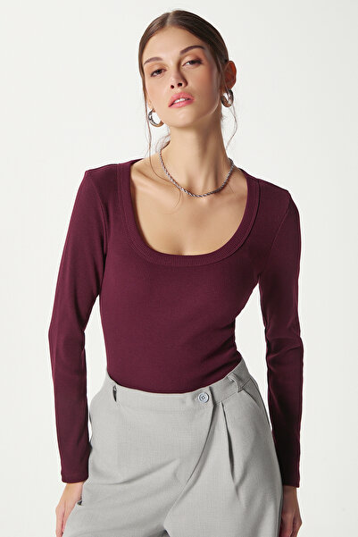 Ritnice Women's Anita Tok Textured Cotton Ribbed Plum Basic Blouse