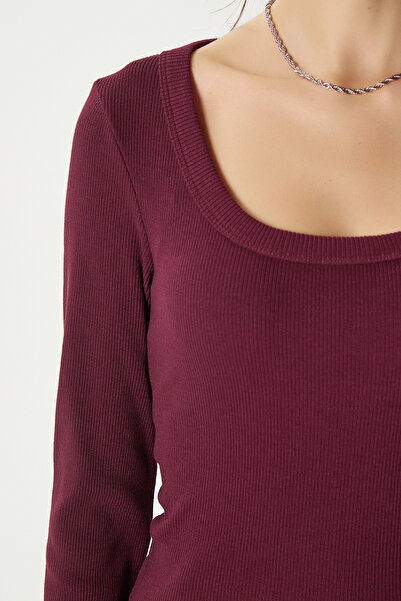 Ritnice Women's Anita Tok Textured Cotton Ribbed Plum Basic Blouse