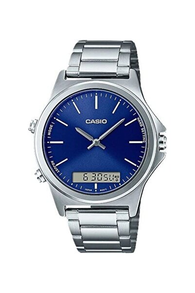 Casio Men's Blue Dial Stainless Steel Band Analog-Digital Wrist Watch MTP-VC0...