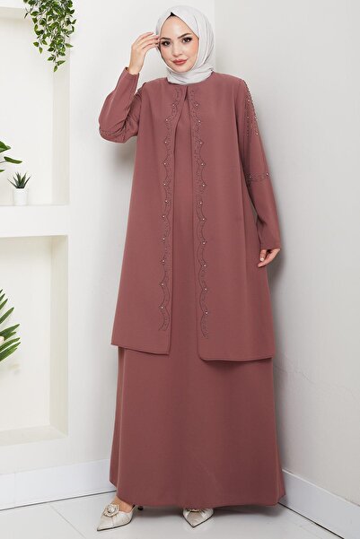 hafsamina Plus Size Beaded Rhinestone Mother Dress Tile Hm2693