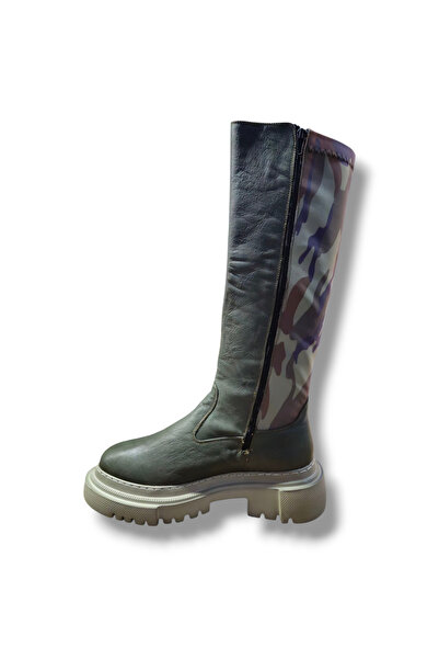 BARONES SHOES KADIN HAKİ HAKİKİ DERİ KAMUFLAJ DESENLİ ÇİZME