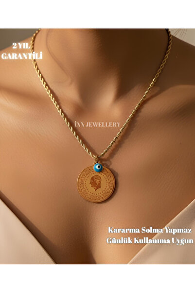 İNN JEWELLERY 316L Steel Necklace Tarnish-Free Antiallergic with Gold Figure ...