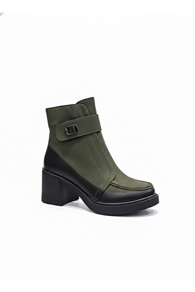 Ustalar Ayakkabı Çanta Green Women's Genuine Leather Heeled Boots 039.1101