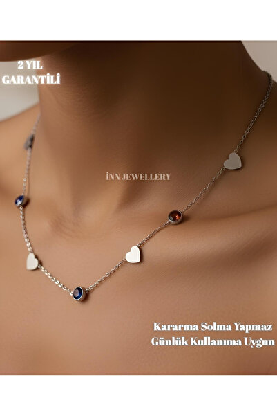 İNN JEWELLERY 316L Çelik Kolye Kararmaz Antialerjik Renkli Kalp Figürlü (2 Yı...