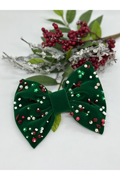 Creative Box Yeşil kadife fiyonk, yıl başı temalı boncuk işlemeli otomatik to...